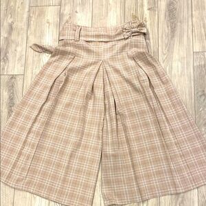 Take Me Collection Plaid Wide-Leg Culotte, Wide Leg Belted Waist Pants Size 44